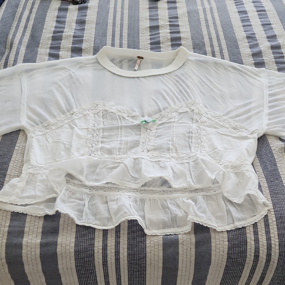 Free People Cream Ruffled Blouse